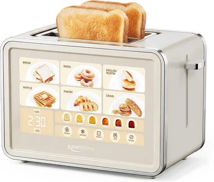 Keenstone 2 Slice Toaster, Smart Touch Screen Cream Toaster with Wide Slot