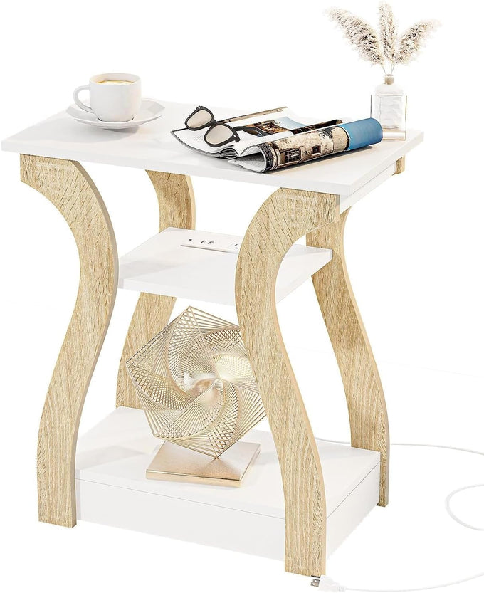 FROMJBEST End Tables Living Room Set of 2 with Charging Station, Black