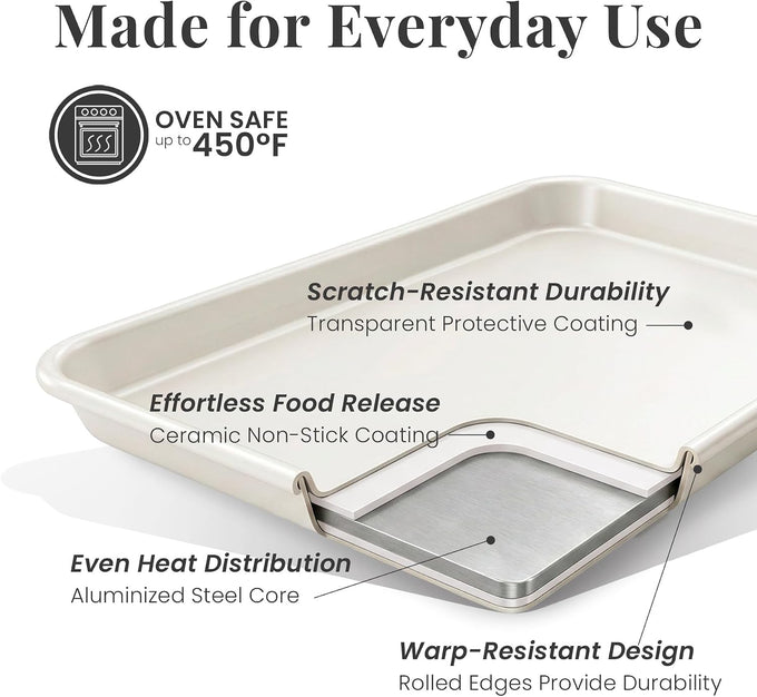 Larder & Vine 8-Piece Stackable Bakeware Set, Ceramic-Coated Nonstick Baking Pan Set, Non-Toxic, with Baking Sheets, Muffin Pan, Loaf Pan & Cake Pans, French Gray