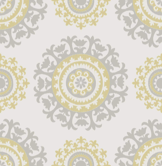 NuWallpaper NU1652 Grey and Yellow Suzani Peel & Stick Wallpaper, Multicolor