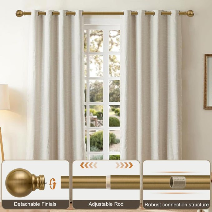 2 Pack Warm Gold Curtain Rods Double for Windows 72 to 144 Inch Extra Long