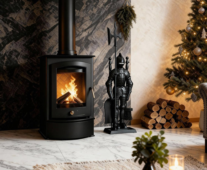 Lizh Metalwork Dark Knight Fireplace Tool Set,Black Cast Iron