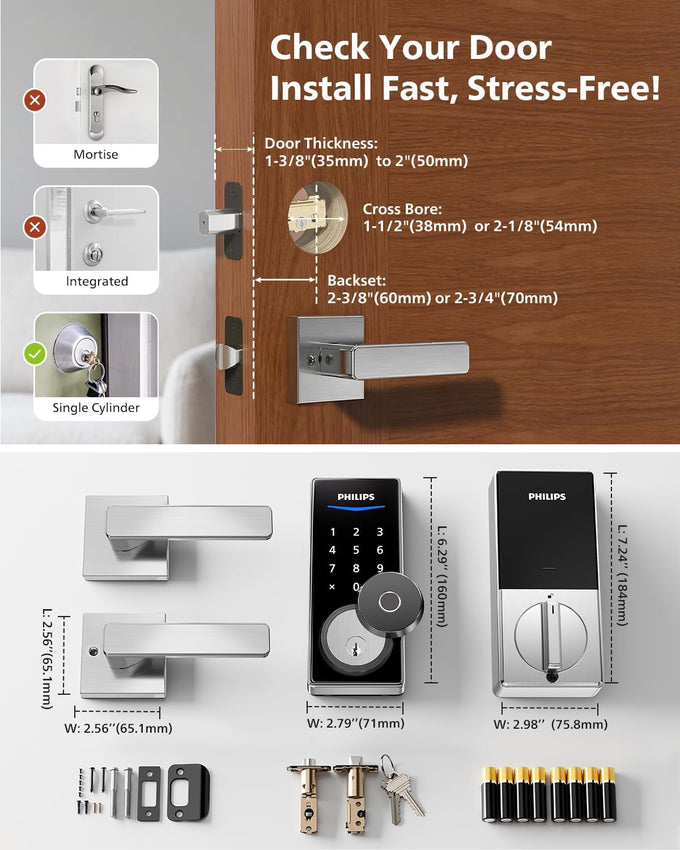 Philips Wi-Fi Smart Deadbolt Lock with 2 Handle, Keypad Front Door Lock Set