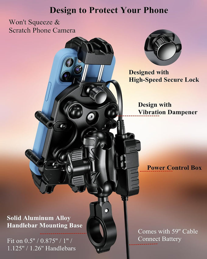 BRCOVAN Motorcycle Phone Mount with Qi Wireless & USB-C Charger