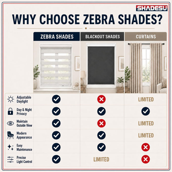 ShadesU Custom Size Zebra Blinds for Indoor Windows, Cream, 31" W x 72" H