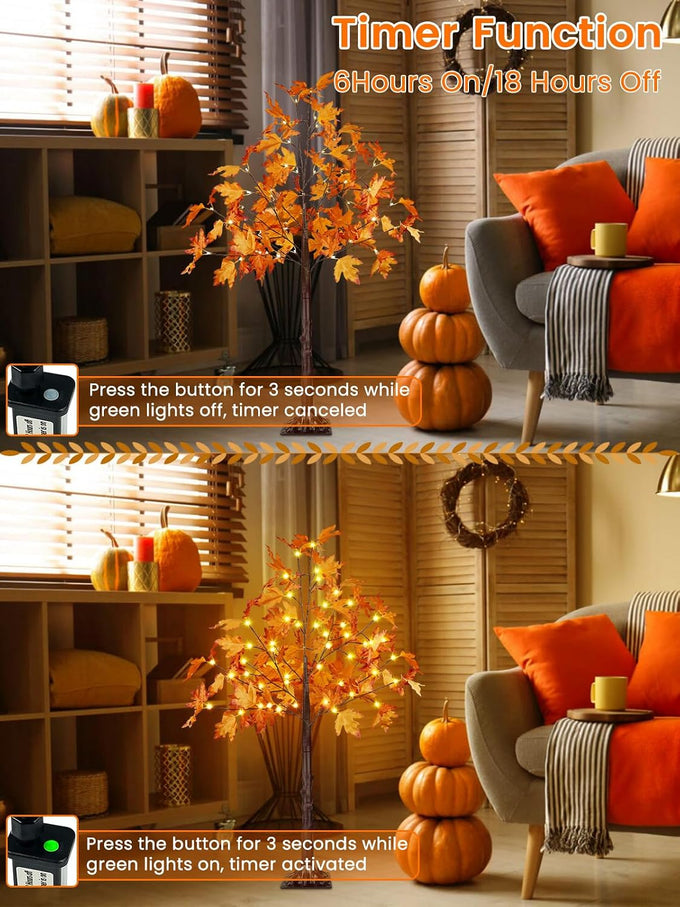 2 Pack 4FT 100 LED Lighted Maple Tree, Artificial Fall Tree Outdoor/Indoor