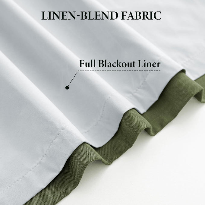 MYSKY HOME Olive Green Linen Pinch Pleated 100% Blackout Curtains 40Wx84L
