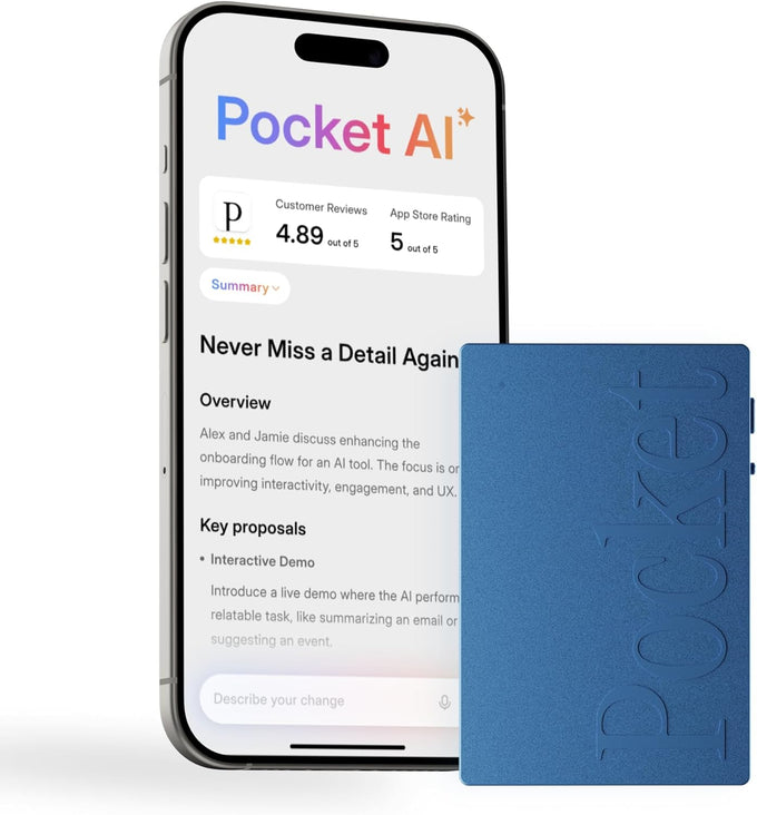 Pocket AI Voice Recorder, Auto Transcription, AI Note Taker, Space Grey