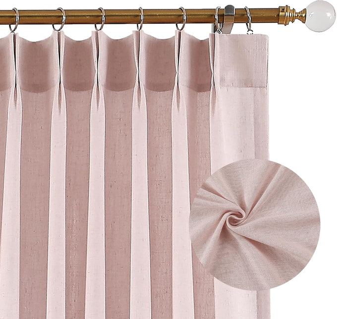 Hillcrest Soft Pink Pinch Pleated Linen Semi Sheer Curtains 120 Inch Long