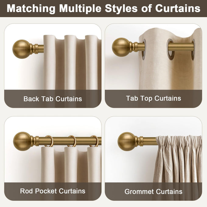 2 Pack Warm Gold Curtain Rods Double for Windows 72 to 144 Inch Extra Long