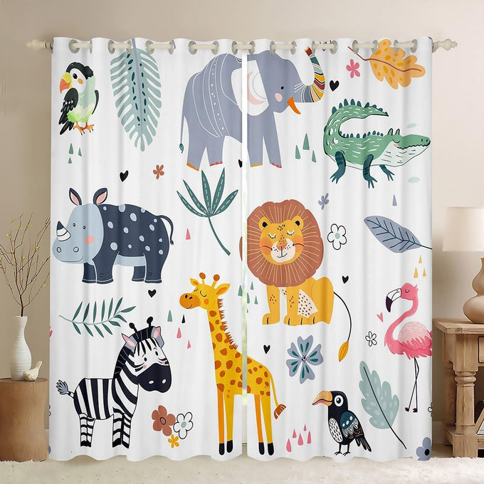 Feelyou Kids Zoo Animal Window Curtains Cute Wild Animals Curtains for Bedroom Cartoon Safari Wild Window Drapes for Boys Girls Teens Exotic Natural Theme Window Treatments, 52x84 Inches,2 Panels