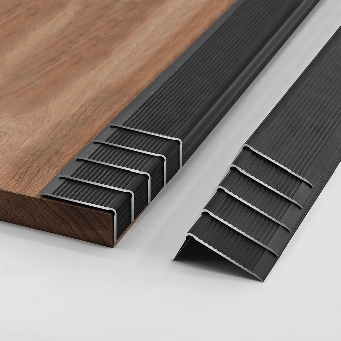 35.4“ 10pcs 1.79 * 0.79" Matte Black Aluminum Stair Nosing with Hole, Anti-Slip Edge Protector for Indoor & Outdoor Stairs, Waterproof Self-Adhesive Stair Molding Trim