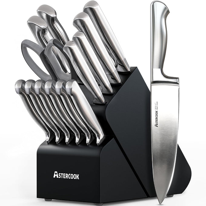 Astercook Knife Set 15 Piece German Steel Kitchen Knife Block Set