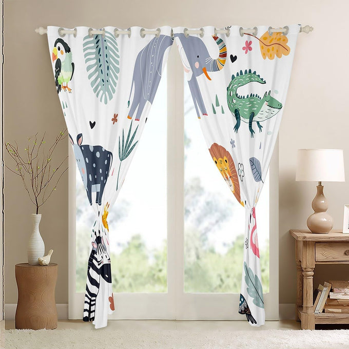 Feelyou Kids Zoo Animal Window Curtains Cute Wild Animals Curtains for Bedroom Cartoon Safari Wild Window Drapes for Boys Girls Teens Exotic Natural Theme Window Treatments, 52x84 Inches,2 Panels