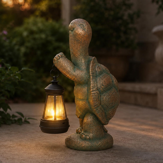Large 17-In Solar Turtle Garden Statue with Lantern for Outdoor Yard Decor