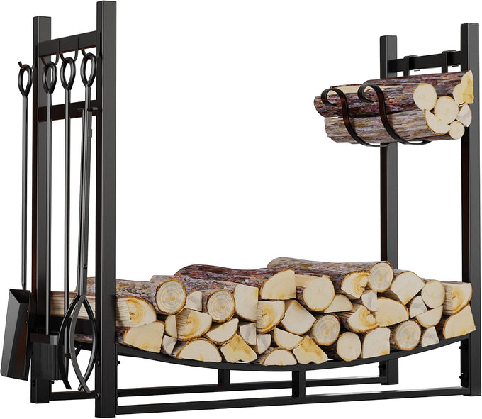 Fire Beauty Fireplace Log Rack 34 Inch Wood Storage Holder with 4 Tools