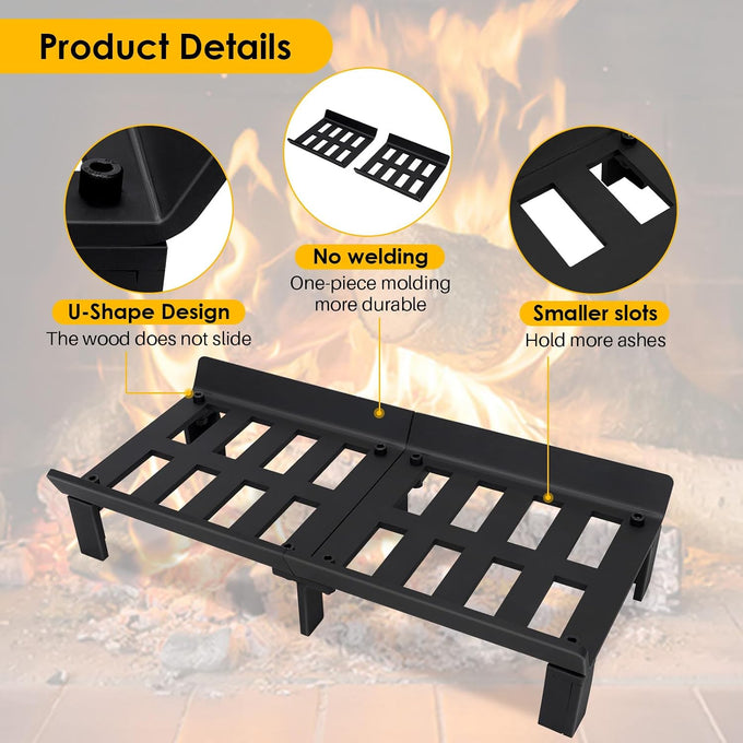 Fireplace Grate 20 Inch with Back Plate, Wood Stove Log Holder