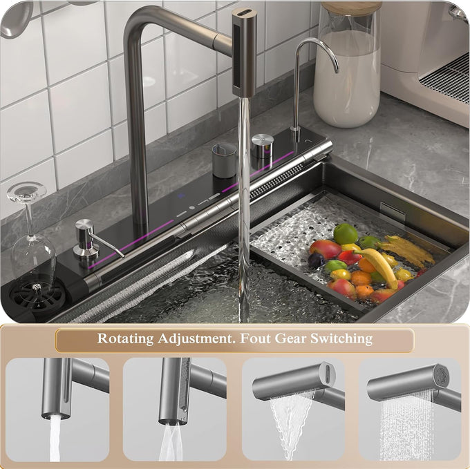 29.5" Waterfall Kitchen Sink Workstation 18G Basin Stainless Steel