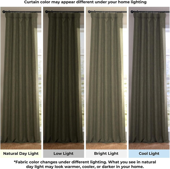 Faux Linen Extra Wide Curtains (1 Panel) - 100W X 108L, Khaki Green
