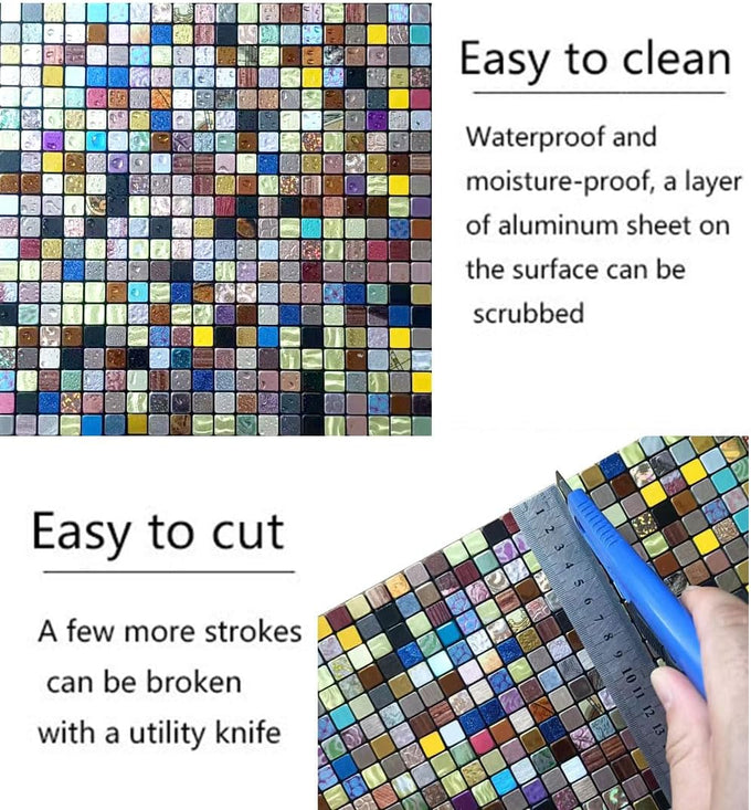 10 Sheets Peel and Stick Backsplash Tile, Self-Adhesive Mosaic Tile, Stick on Kitchen, Bathroom Vanities, Fireplace Décor, Laundry Table (1.0 Mixed Colors)