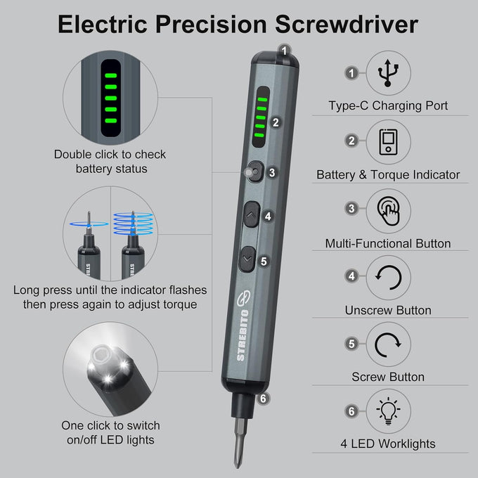 STREBITO Mini Electric Screwdriver Set, 70 in 1 Small Electric Screwdriver