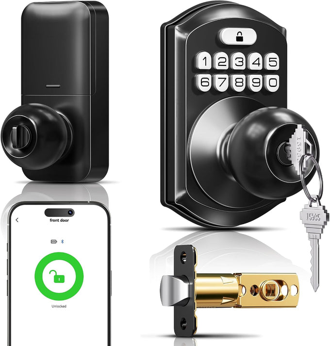 TEEHO TE018 Smart Keypad Door Lock with Handle, App Control, Satin Nickle