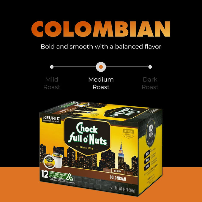 Chock Full o' Nuts K-Cup Pods - Colombian, 6-Pack of 12 K-Cup Pods