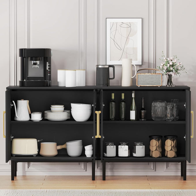 Black Storage Cabinet with Doors, Modern Accent Cabinet, Free Standing Cabinet with Adjustable Shelf, Wooden Buffet Sideboards for Living Room, Kitchen, Dining Room, Entryway