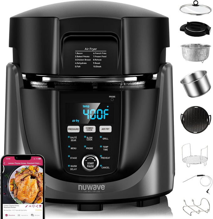 Nuwave Duet Electric Pressure Cooker & Air Fryer Combo w/Probe, 450-in-1
