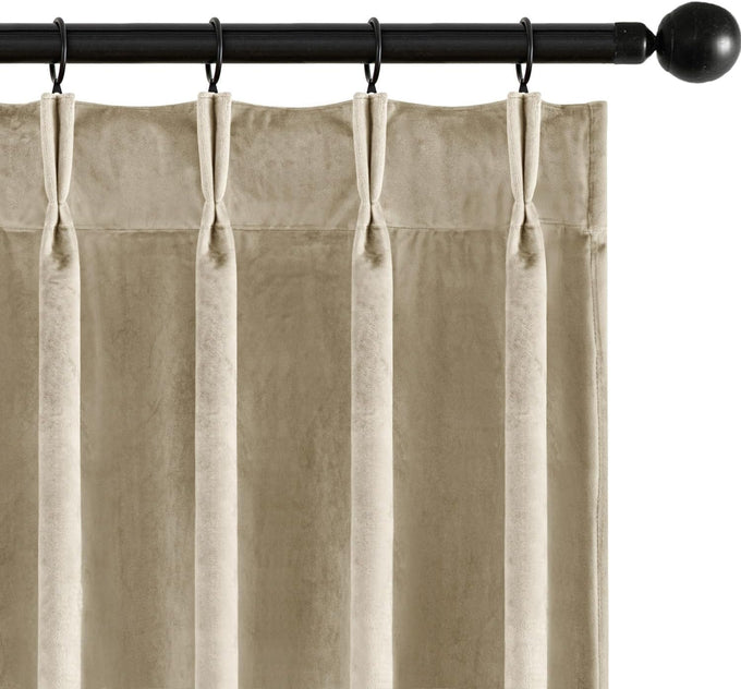 MIULEE Velvet Pinch Pleated Extra Wide Olive Green Blackout Curtains 60x84