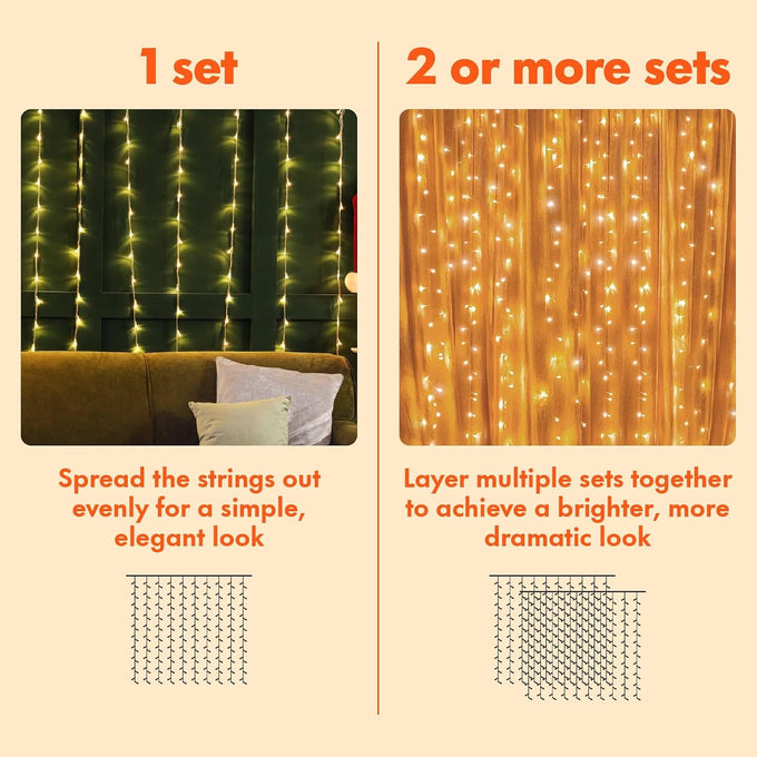 Twinkle Star 300 LED Window Curtain String Lights, Warm White, 2 Pack