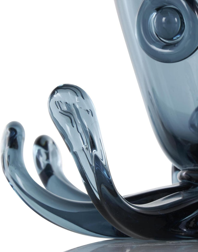 Deco 79 Glass Octopus Decorative Sculpture Cute Ombre Home Decor Statue with Curved Tentacles, Accent Figurine 9" x 9" x 8", Dark Blue