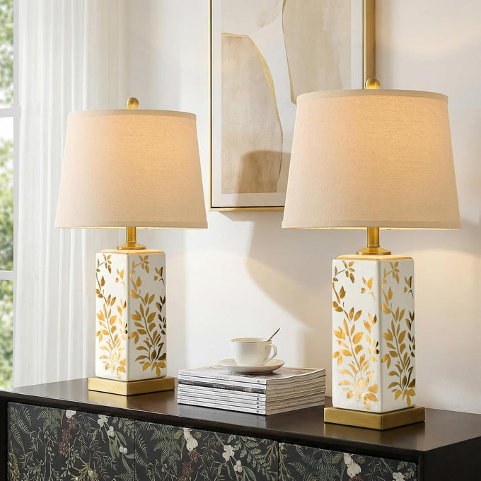20.5" Small Bedside Lamps Set of 2, Green Ceramic Nightstand Lamp