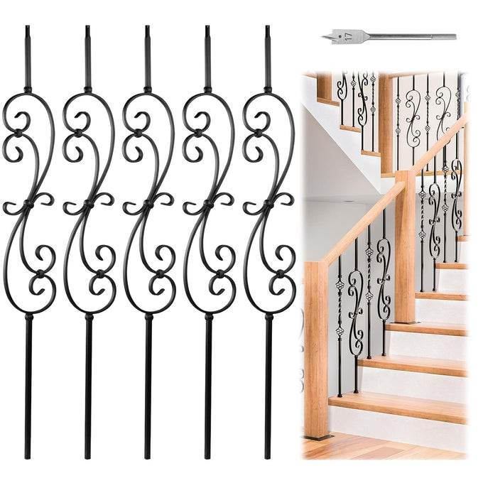 Muzata 5 Pack 44" S Scroll Hollow Iron Balusters WT03