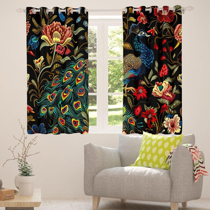 Feelyou Peacock Floral Blackout Curtains 2 Panels 52x84 Inch