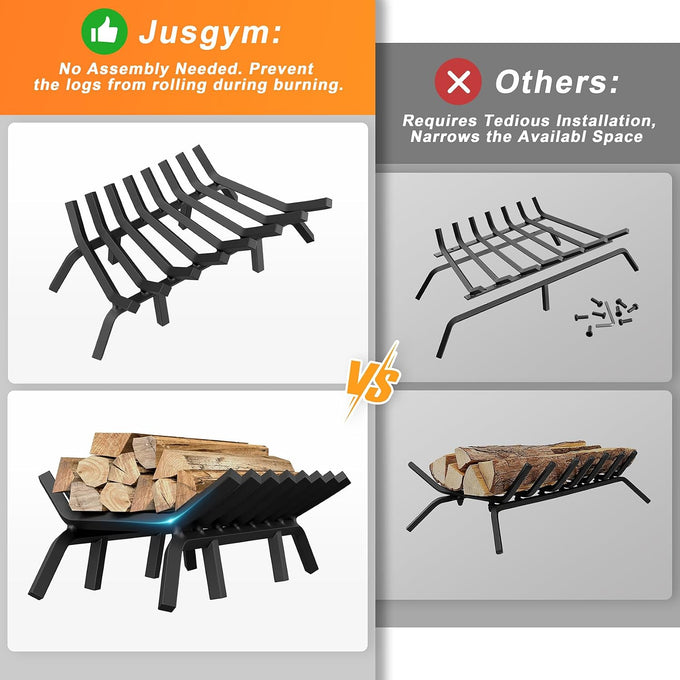 Jusgym Fireplace Grate 30 Inch with Fire Tongs & Poker