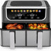 2 Baskets Air Fryer 9.5 QT, 10 in 1 Dual Air Fryers with Ceramic Crisper Plate, 80-450°F Wide Temp, Smart Cooking Mode with Match & Sync Cook, Shake Reminder, Roast, Defrost, Bake, Black
