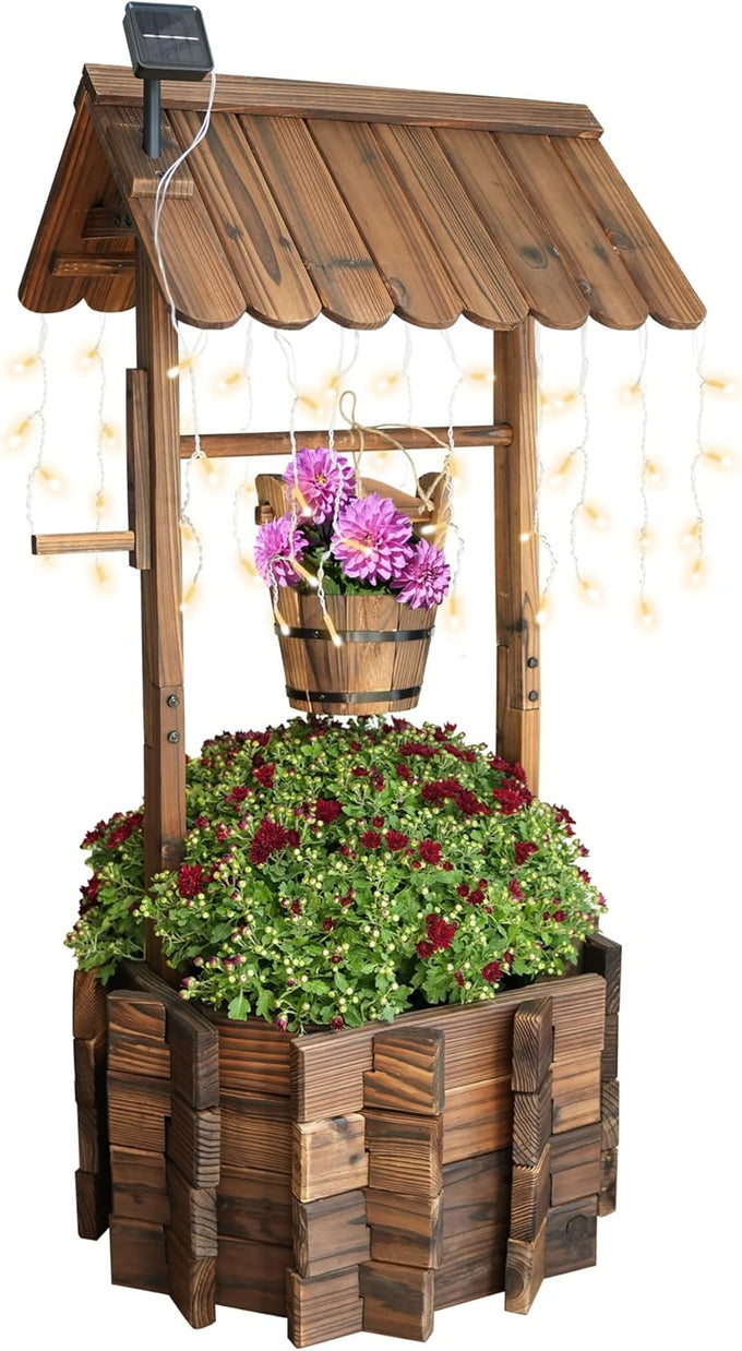 Notume Garden Wooden Decor Rustic Wishing Well Planter Outdoor Home Décor for Patio, Upgrade Wishing Well Garden, Yard Hanging Bucket Patio Lawn Backyard Home Decor