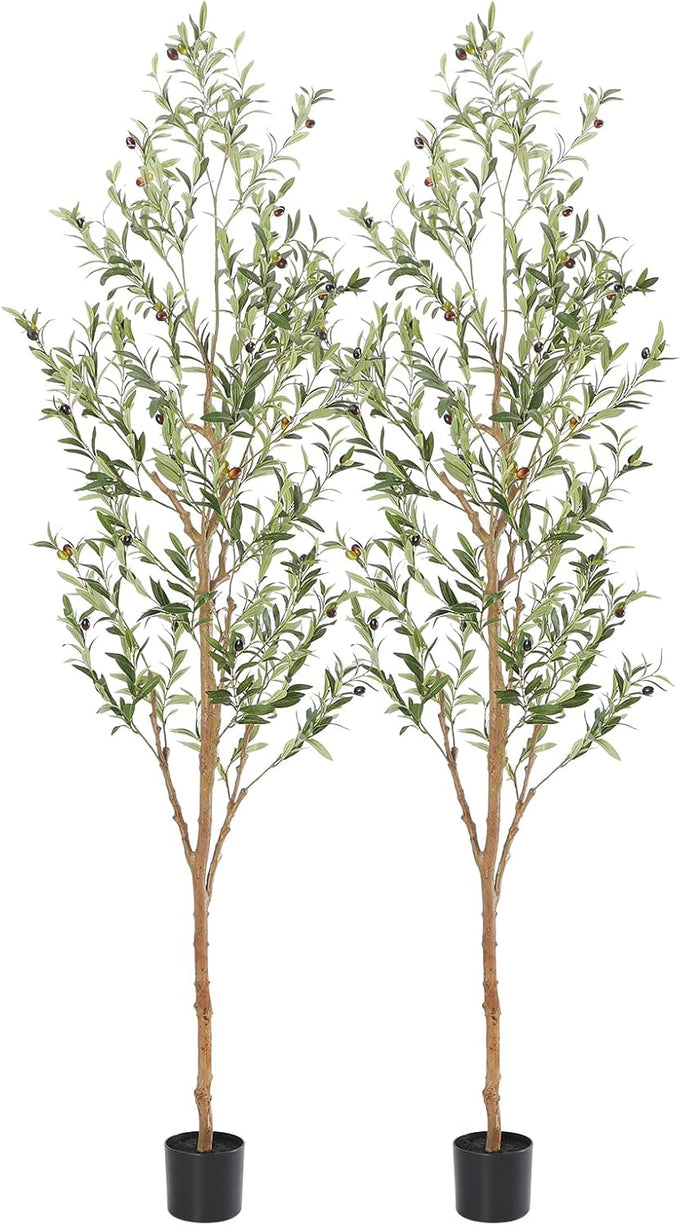 Bellacat Faux Olive Tree with Natural Wood Trunk, 7ft, 1Pack