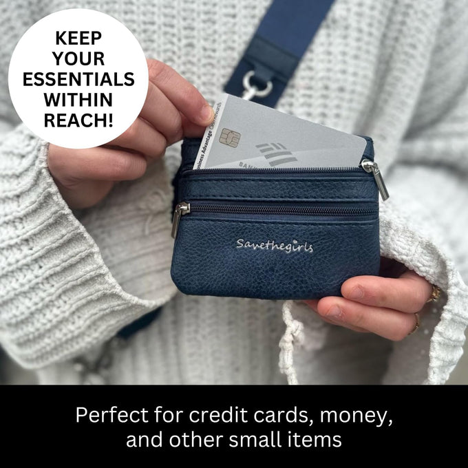 Save the Girls Clip & Go Phone Lanyard Crossbody Strap with Wallet, Navy