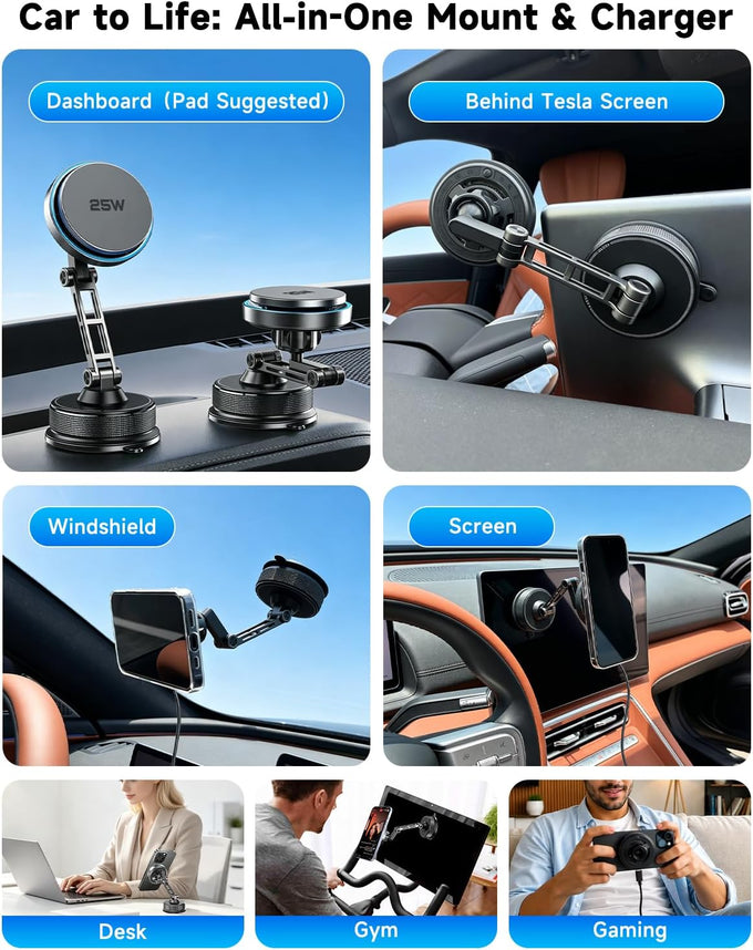25W for Magsafe Car Mount Charger, Vacuum Magnetic Wireless Car Charger