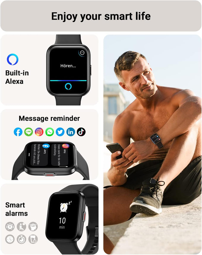 Tensky Smart Watch for Men/Women Android/iPhone/Samsung, Alexa Built-in, 1.8" Touch Screen Fitness Tracker with Answer/Make Calls, 3ATM Waterproof Heart Rate/Sleep/SpO2 Monitor, 120+ Sport Modes