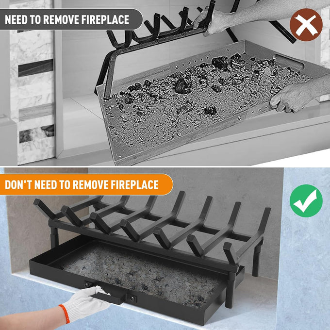 Fireplace Grate with Ash Pan & Log Holder, 20 inch