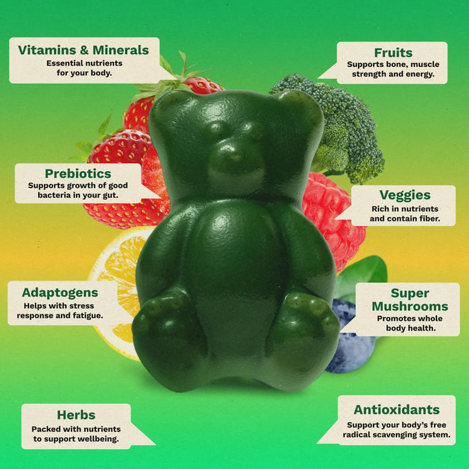 Gruns Adult Greens Gummies & Daily Multivitamin, Prebiotic Fiber, 28 ct
