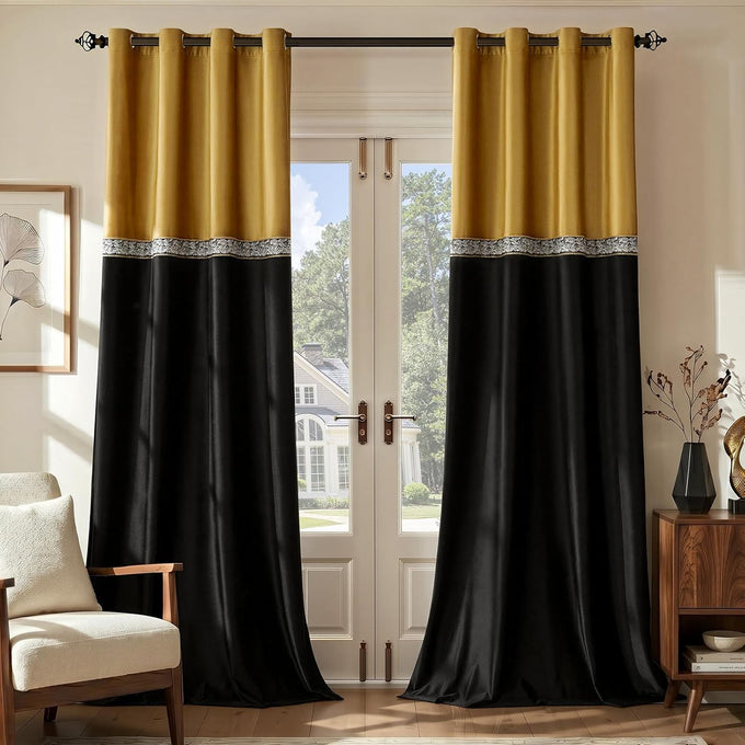 GIGIZAZA Velvet Curtains 96 Inch for Living Room 2 Panels Champagne Brown