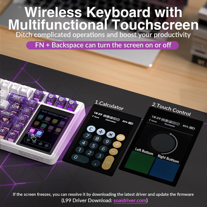 Aula L99 Wireless Mechanical Gaming Creamy Keyboard with Smart Touch Screen