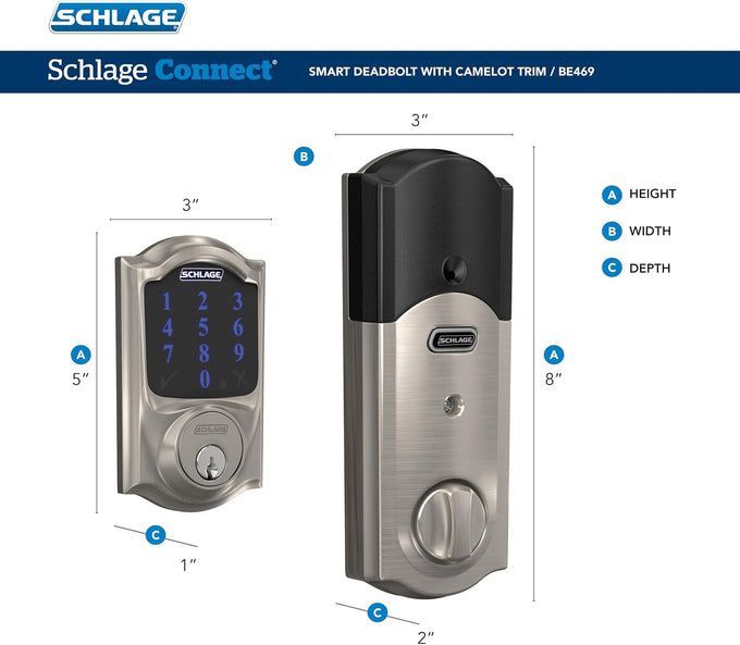 Schlage Connect Smart Deadbolt Lock with Camelot Trim, Satin Nickel