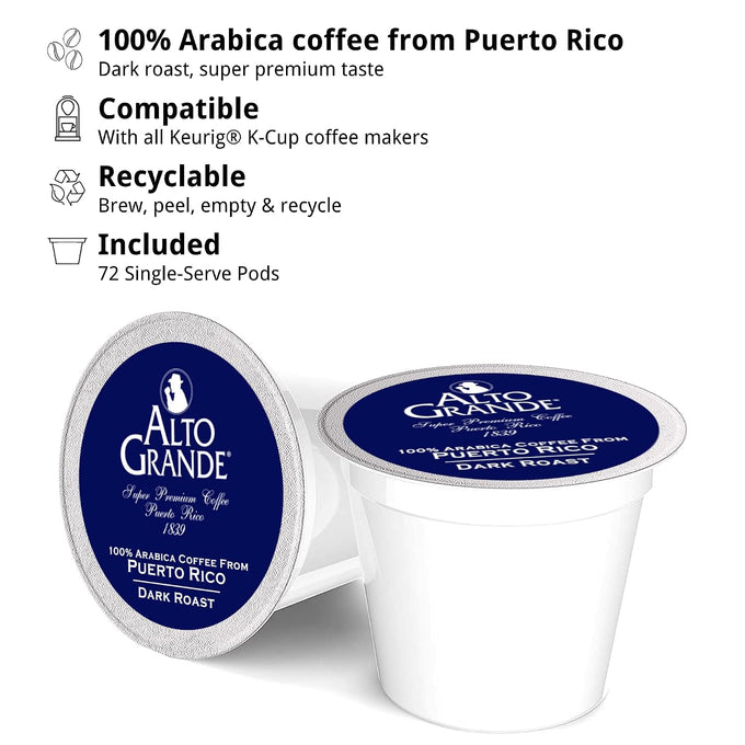 Alto Grande Puerto Rico Arabica Coffee Pods, Medium-Dark Roast, 72 Count