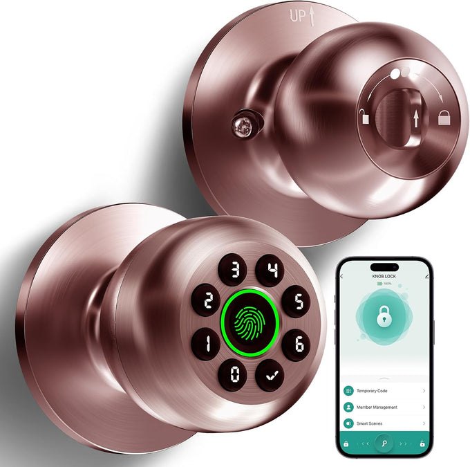Smart Fingerprint Door Knob with Keypad, Fingerprint Door Lock, Matte Black