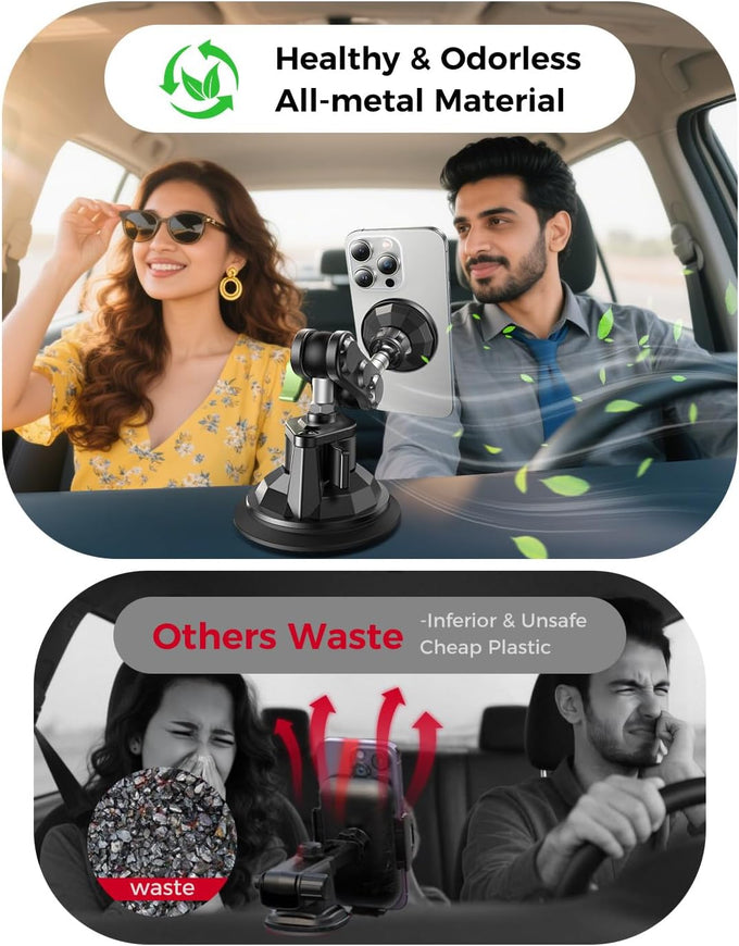 MAGIC JOHN Magnetic Car Phone Holder, Windshield Metal Suction Cup Mount